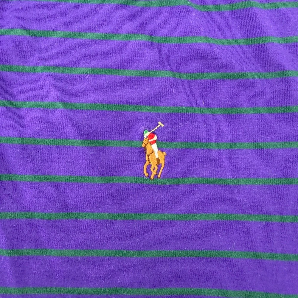 Polo Ralph Lauren Polo Shirt Men XL Purple Green Striped Pima Soft Touch Pony